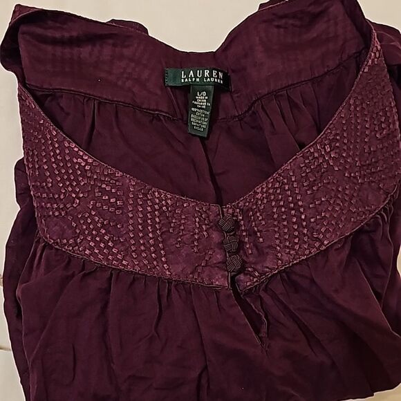 Lauren Ralph Lauren Berry Embroidered Boat Neck Semi Sheer 3/4 Longsleeve Blouse - Picture 8 of 8